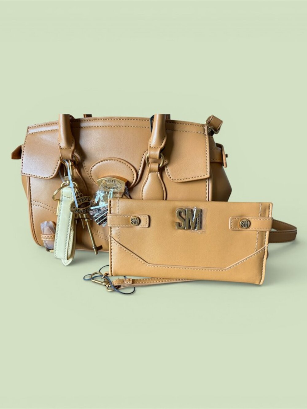 Steven Madden BCLIPP Satchel & BWAVER Wristlet in Faux Leather Hazelnut Gift Set